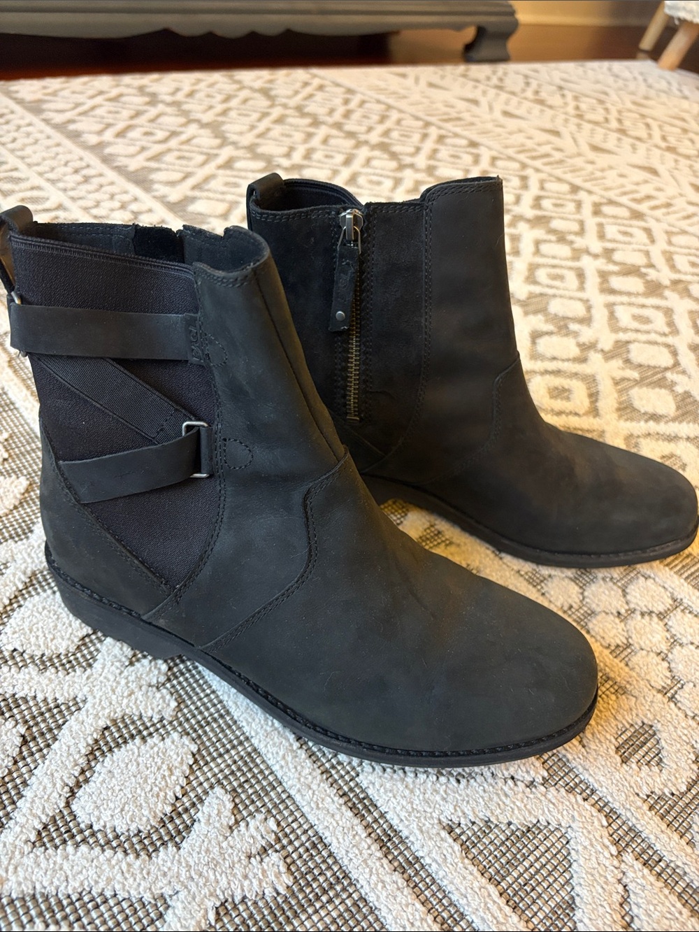 Like new! Teva Black Ankle Booties with Side Zip and Strap Detail